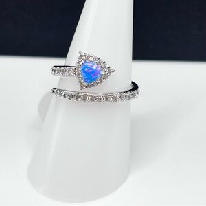 Bomb Party BP Ring The Arrow of Love Blue Fire Opal Rhodium Size 8
